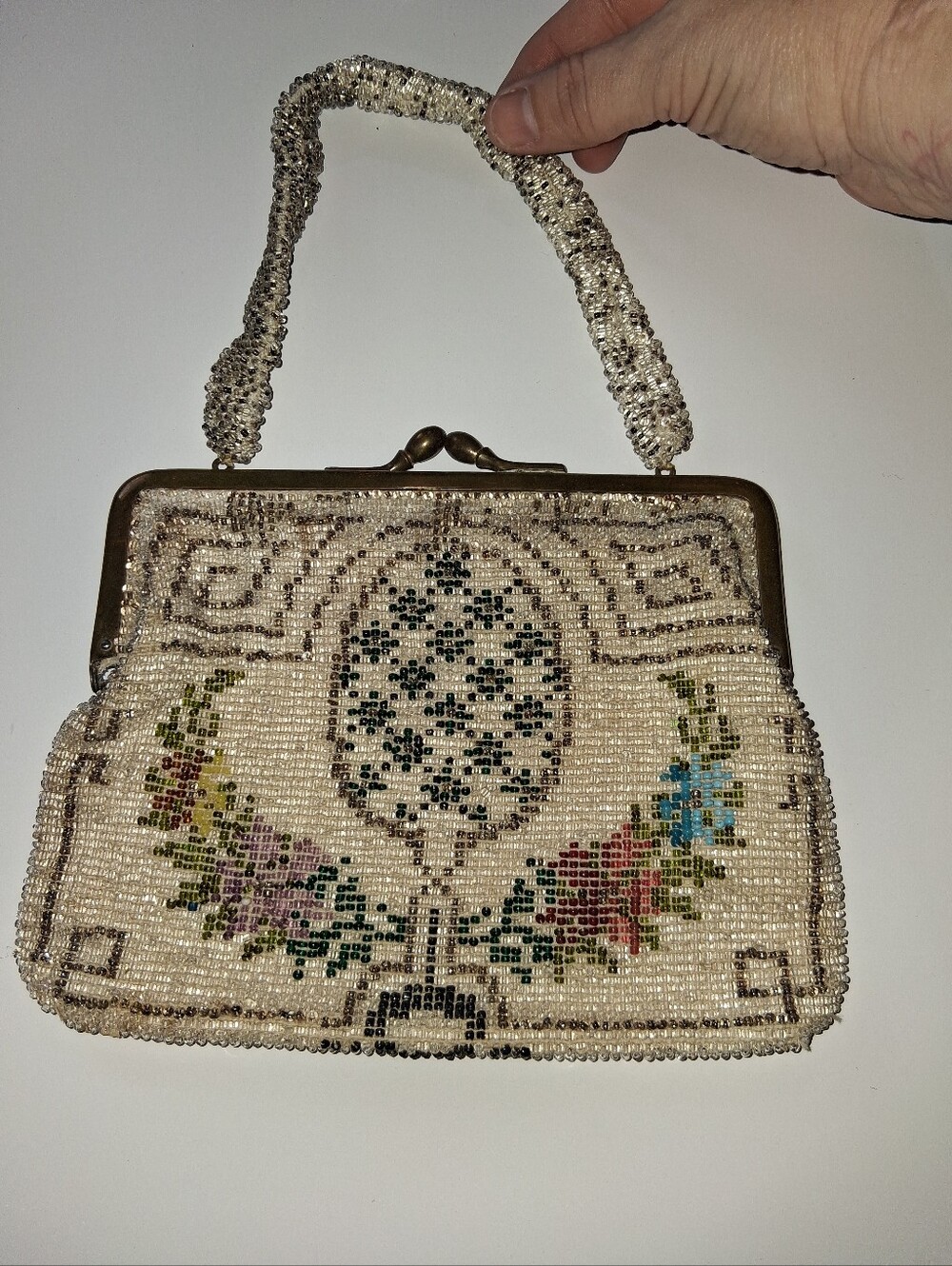 Vintage Beaded Floral Ivory Evening Handbag